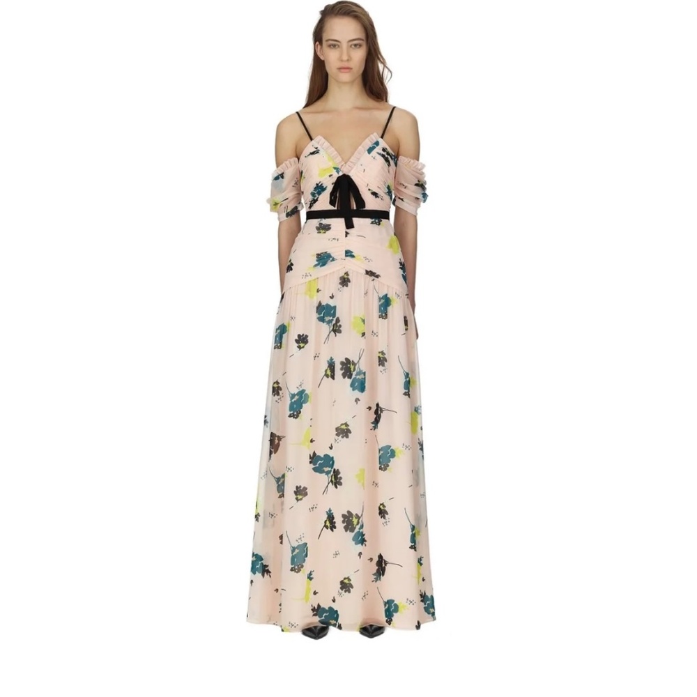 SELF PORTRAIT Floral Print Chiffon Maxi Dress